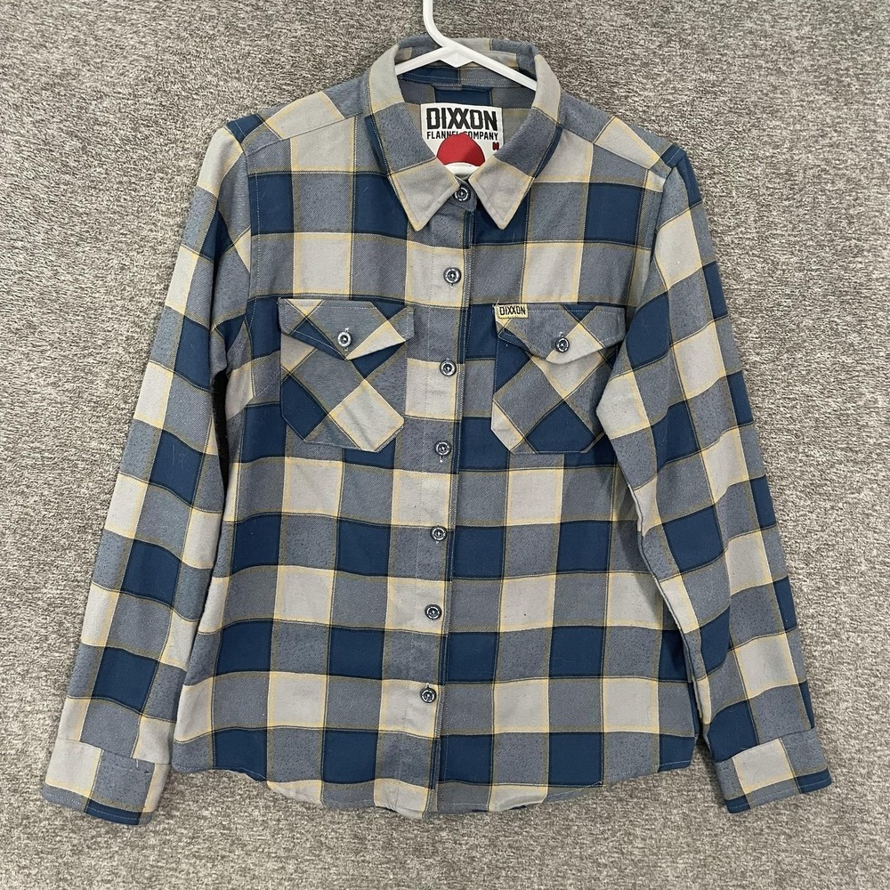 Dixxon‎ Flannel Shirt Womens Medium Blue Plaid Long Sleeve Button Up The Pedro